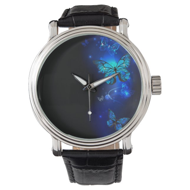 Morpho Butterfly in de donkere achtergrond Horloge (Voorkant)