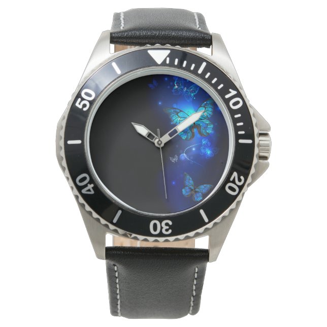 Morpho Butterfly in de donkere achtergrond Horloge (Voorkant)