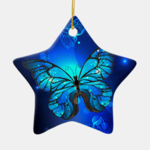 Morpho Butterfly in de donkere achtergrond Keramisch Ornament