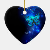 Morpho Butterfly in de donkere achtergrond Keramisch Ornament (Achterkant)