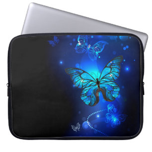 Morpho Butterfly in de donkere achtergrond Laptop Sleeve