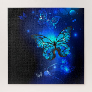 Morpho Butterfly in de donkere achtergrond Legpuzzel