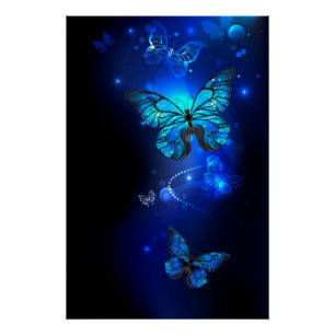 Morpho Butterfly in de donkere achtergrond Perfect Poster
