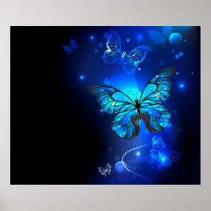 Morpho Butterfly in de donkere achtergrond Poster