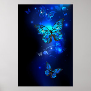Morpho Butterfly in de donkere achtergrond Poster