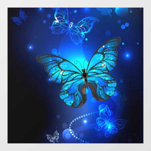 Morpho Butterfly in de donkere achtergrond Raamsticker (Vel)