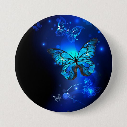 Morpho Butterfly in de donkere achtergrond Ronde Button 7,6 Cm (Voorkant)