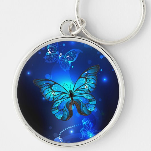 Morpho Butterfly in de donkere achtergrond Sleutelhanger (Voorkant)