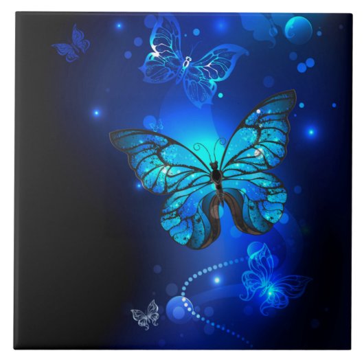 Morpho Butterfly in de donkere achtergrond Tegeltje (Voorkant)