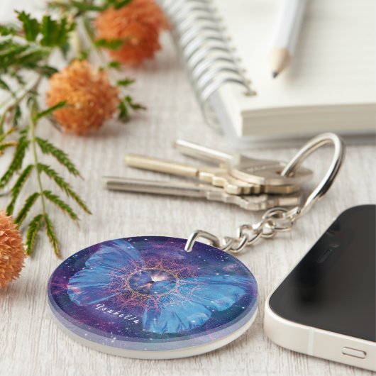 Morpho vlinder / Galaxy Mandala Sleutelhanger (Voorkant Rechts)