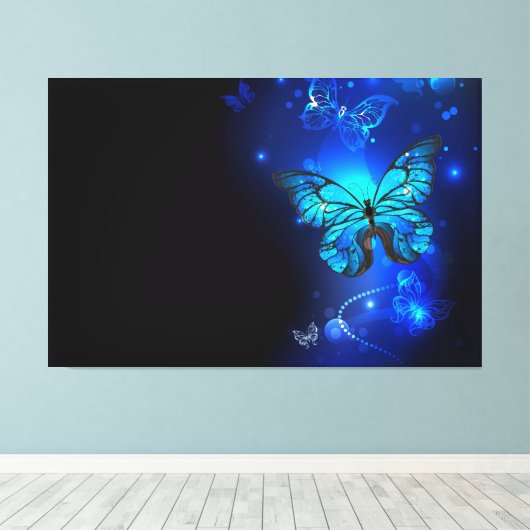 Morpho Vlinder in de Donkere Achtergrond Canvas Afdruk (Insitu (Houten vloer))