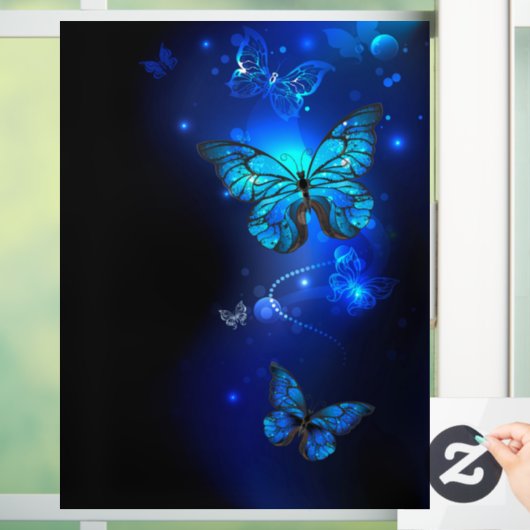 Morpho Vlinder in de Donkere Achtergrond Raamsticker (Huis)