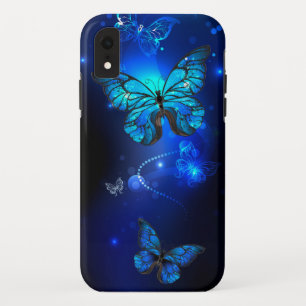 Morpho Vlinder op Donkere Achtergrond iPhone XR Hoesje