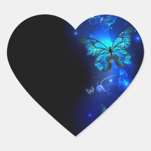 Morpho Vlinder op Donkere Achtergrond Hart Sticker