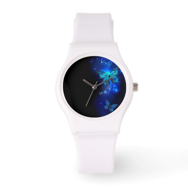 Morpho Vlinder op Donkere Achtergrond Horloge (Voorkant)