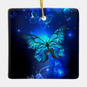 Morpho Vlinder op Donkere Achtergrond Keramisch Ornament