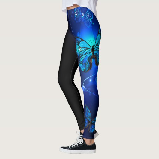 Morpho Vlinder op Donkere Achtergrond Leggings (Links)