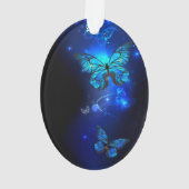 Morpho Vlinder op Donkere Achtergrond Ornament (achterkant)