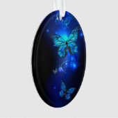 Morpho Vlinder op Donkere Achtergrond Ornament (voorkant)