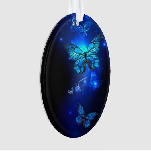 Morpho Vlinder op Donkere Achtergrond Ornament (voorkant)
