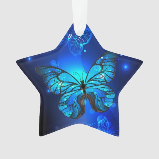 Morpho Vlinder op Donkere Achtergrond Ornament (voorkant)