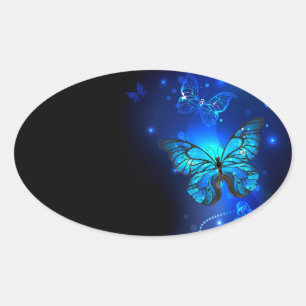 Morpho Vlinder op Donkere Achtergrond Ovale Sticker