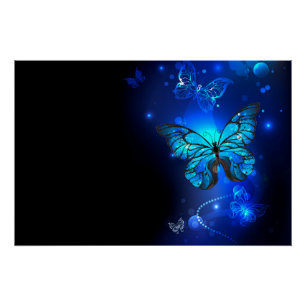 Morpho Vlinder op Donkere Achtergrond Perfect Poster