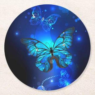 Morpho Vlinder op Donkere Achtergrond Ronde Kartonnen Onderzetter