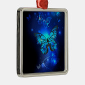 Morpho Vlinder op een Donkere Achtergrond Metalen Ornament (Rechts)