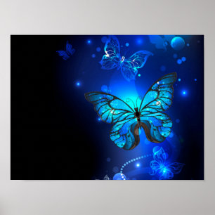 Morpho Vlinder op een Donkere Achtergrond Poster