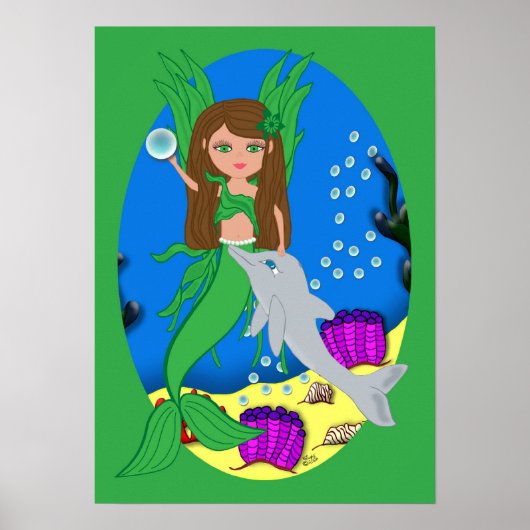 Morrigan the Green Merfaery and Dolphin Poster (Voorkant)