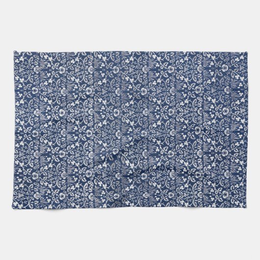 Morris 1882 Blauwe Achtergrond Bloempatroon Theedoek (Horizontaal)