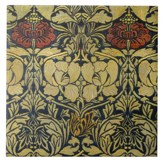 Morris 1890 Tulp & Roos Pattern Golden Tegeltje (Voorkant)