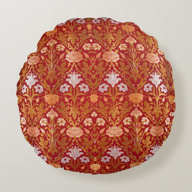 Morris -  1893 Roos & Lily Flower Pattern Rond Kussen (Voorkant)