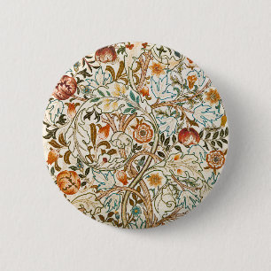 Morris Acanthus Floral Crewel Borduurpatroon Ronde Button 5,7 Cm