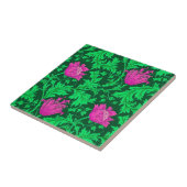 Morris Anemone Pattern, Emerald Green en Fuchsia Tegeltje (Zijkant)