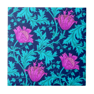 Morris Anemone Pattern, Navy, Turquoise en Magenta Tegeltje