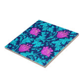Morris Anemone Pattern, Navy, Turquoise en Magenta Tegeltje (Zijkant)