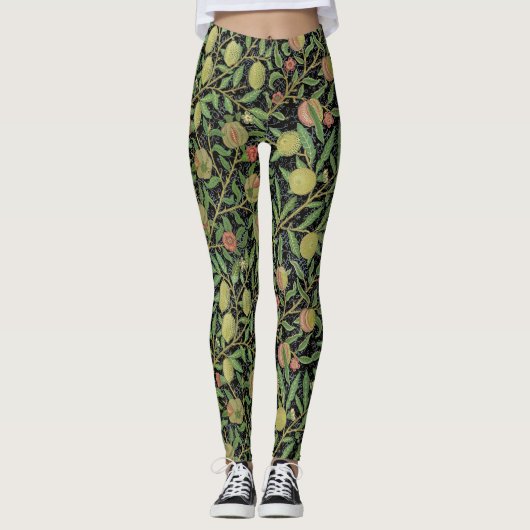 Morris Black Achtergrond Antiek Pomegrana Pattern Leggings (Voorkant)