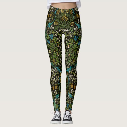 Morris Black Achtergrond Blackthorn Pattern Leggings (Voorkant)