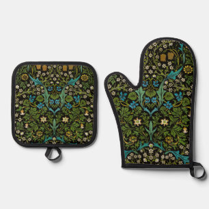Morris Black Achtergrond Blackthorn Pattern Ovenwant & Pannenlap Set