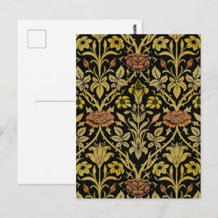 Morris Black Achtergrond Roos & Lily Flower Patter Briefkaart