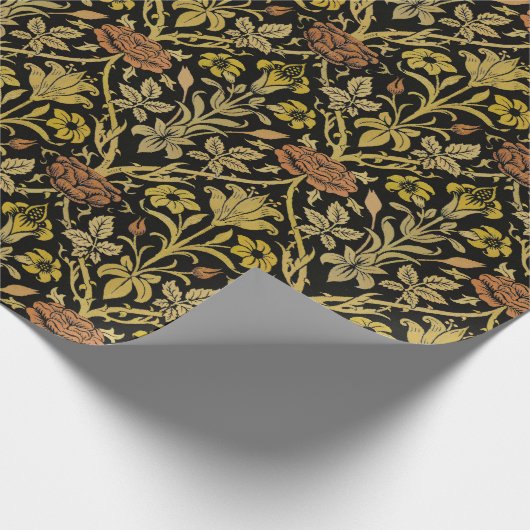 Morris Black Achtergrond Roos & Lily Flower Patter Cadeaupapier (Hoek)