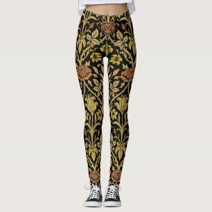 Morris Black Achtergrond Roos & Lily Flower Patter Leggings