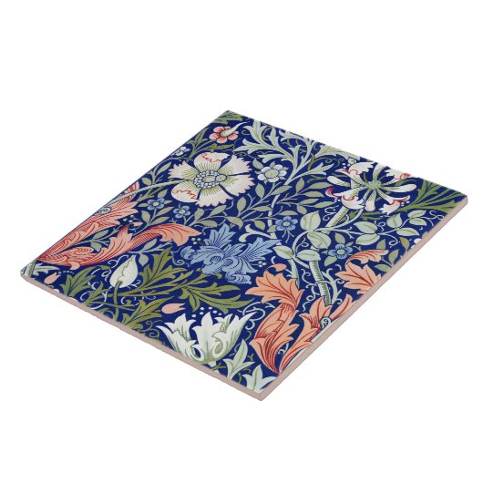 Morris Blauwe Achtergrond 1896 Compton Bloemenpatr Tegeltje (Zijkant)