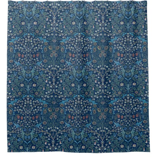 Morris Blue Achtergrond  Blackthorn Pattern Douchegordijn (Voorkant)