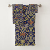 Morris Blue Achtergrond Roos & Lily Flower Pattern Bad Handdoek (Insitu)