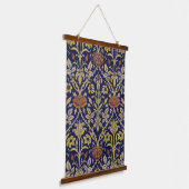 Morris Blue Achtergrond Roos & Lily Flower Pattern Hangend Wandkleed (Gebogen)