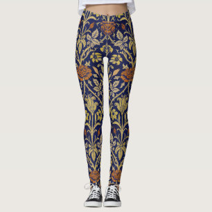Morris Blue Achtergrond Roos & Lily Flower Pattern Leggings