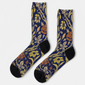 Morris Blue Achtergrond Roos & Lily Flower Pattern Sokken (Links)